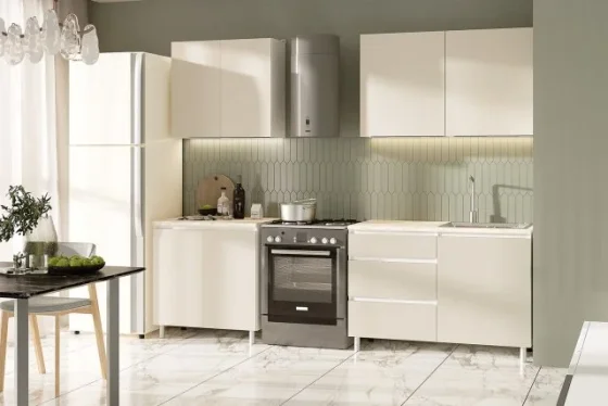 Кухня Ренер 200х220х60 см, со столешницей, белый/кашемир/королевский опал светлый